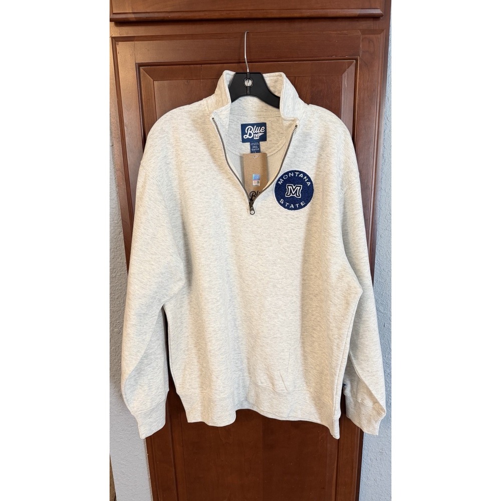 New Montana State Bobcats 1/4 Zip Pullover Men's Large Oatmeal w/ Varsity Patch